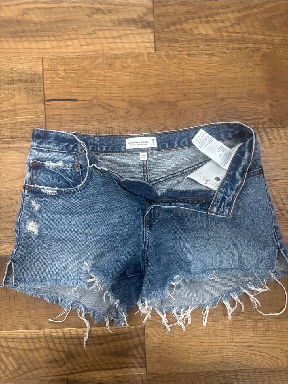 Abercrombie & Fitch Raw Hem Distressed Denim Shorts - Medium Blue